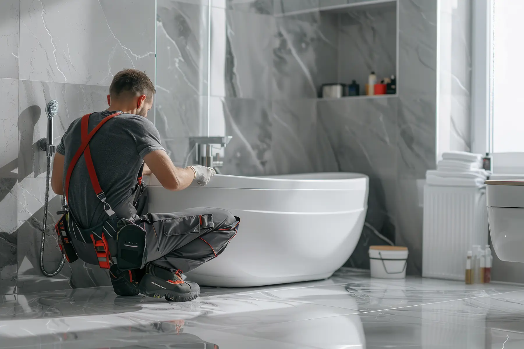 Bathroom fitter installing a new bathroom in Leeds